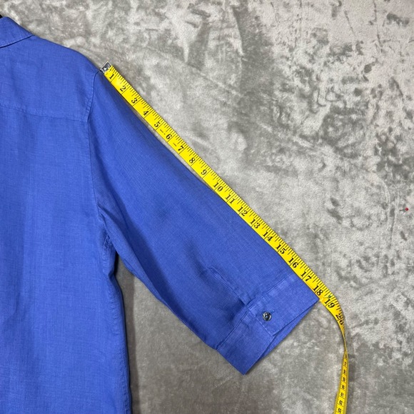 NEW‎ Chico's No-Iron Linen Button Up Top Size L (2)  Blue Lagenlook Quiet Luxury - Picture 10 of 13